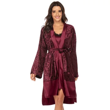 

Patchwork Lady Sexy Intimate Lingerie Velour Kimono Bathrobe Gown Bride Bridesmaid Wedding Robe Velvet Home Clothes Sleepwear