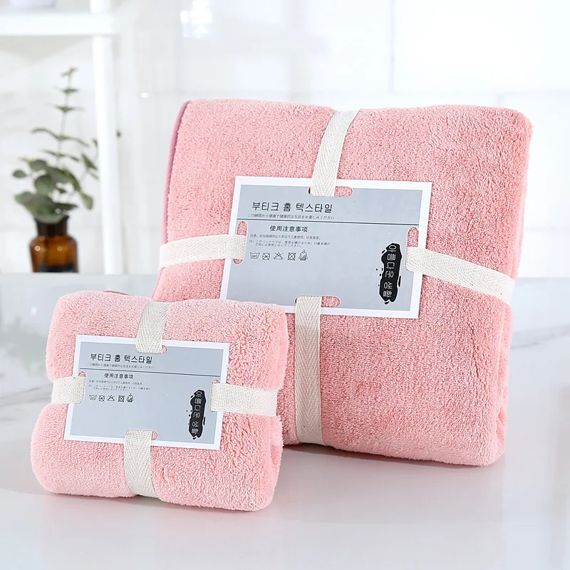 pink B 2 шт./компл. Ванна Полотенца, набор, Одноцветный Цвет большой толстый Ванна Полотенца Ванная комната рук лица душ Полотенца s дома для взрослых и детей - Цвет: pink B