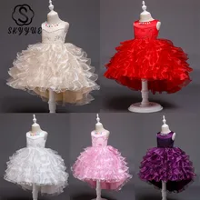 Skyyue детское платье с цветочным узором для девочек для приталенный смокинг, брендовый модный белый свадебный красная Аппликация Жемчуг Детские вечерние платье для причастия, платье с фатиновой юбкой бальное платье белого и розового цветов 851