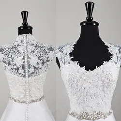 White/Ivory Women Hot Sale High Neck Buttons Back Lace Wedding Bridal Bolero Jacket Shawl White/Ivory Custom Made