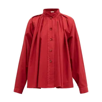 

Women's Solid Color Stand-up Collar Pleated Shirt Cape Loose Long Sleeve 2020 Early Spring New Style