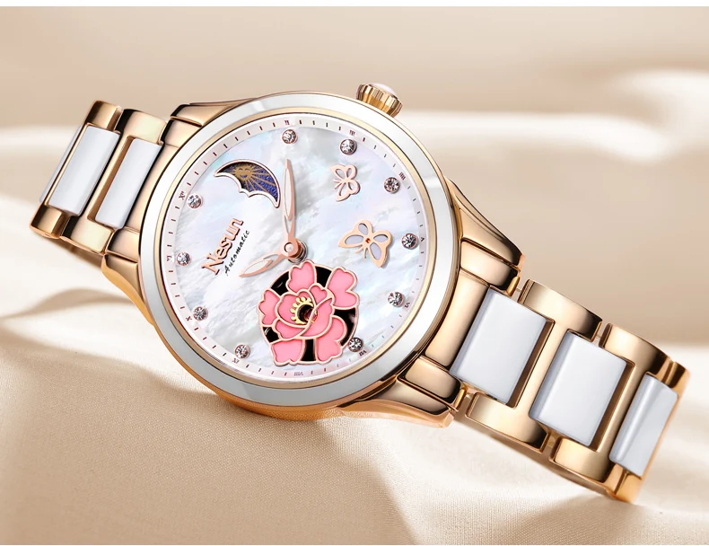 Nesun женские часы швейцарские роскошные брендовые Кварцевые часы Женские сапфировые Relogio Feminino часы с бриллиантами наручные N9075-6