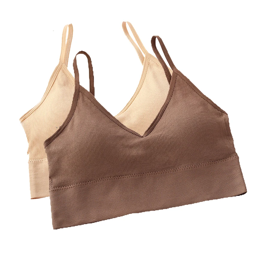 Skin Khaki iClosam 2PCS Backless Seamless Bra Sexy Cotton Solid Color Bras For Women Wire Free Bralette Soutien Gorge Beauty Back Lingerie - Цвет: Skin Khaki
