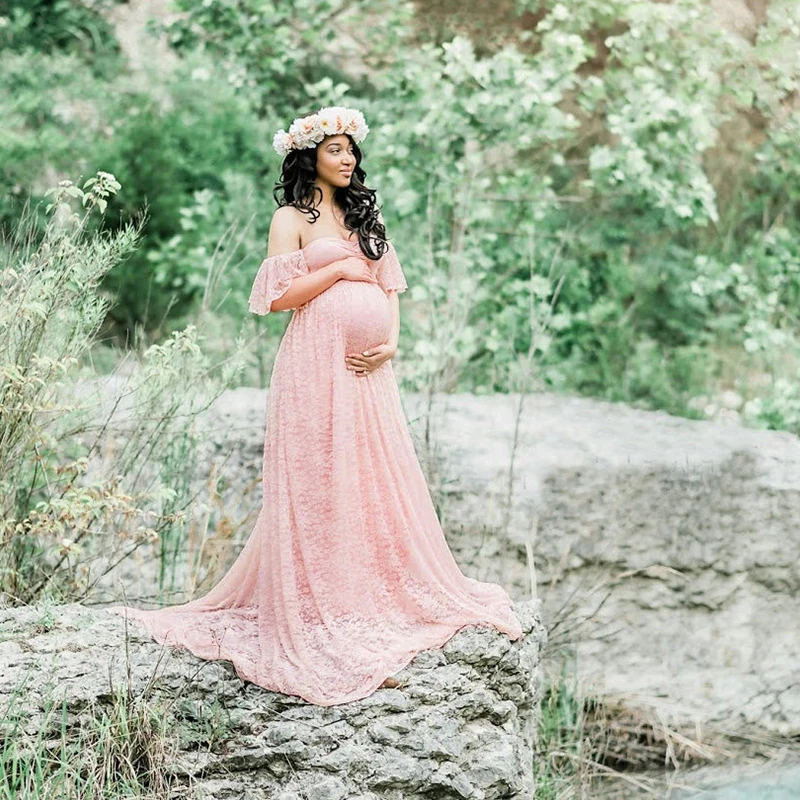 Pink Платье для беременных; реквизит для фотосессии; платье для беременных; платья для фотосессии; платье для беременных; Кружевное платье макси - Цвет: Pink