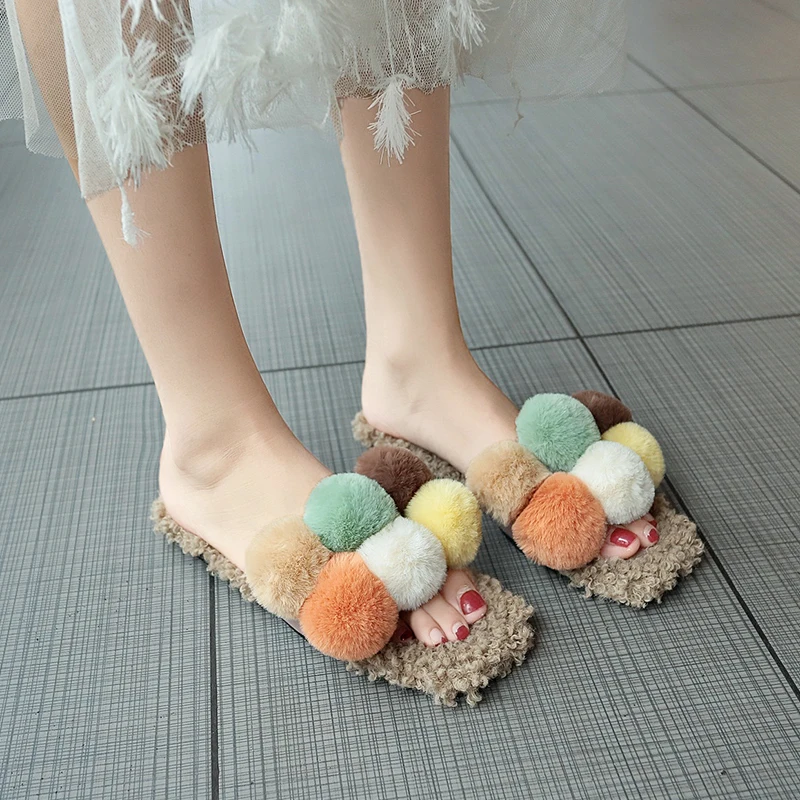 

Women Slippers Winter Shoes Flat Sweet Home Slippers Woman Indoor Shoes Fur Warm Soft Slip on Black Pink Grey Female Slipper