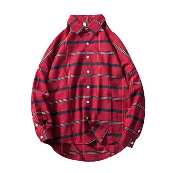 

Plaid Shirt Women's Loose Long-sleeved Red Hip hop Casual Tops for Women Party Blouse Korean Fashion Clothing New 2019 GG50cs