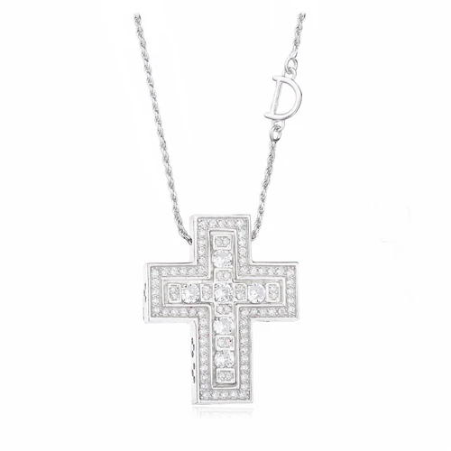Silver White Stone Moonmory 925 серебро Belle двойной крест циркон CZ Золото Длинная цепочка с подвеской буквы D большое ожерелье японские мужские ювелирные изделия - Окраска металла: Silver White Stone