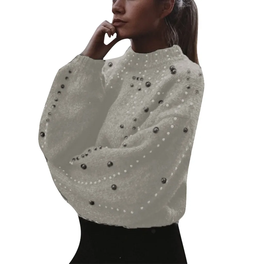 Белый Women Sweaters With Pearl Women's Casual Sweater Thick Needle Long Sleeve O-Neck Pullover Sweater Jersey Mujer Invierno#04 - Цвет: Белый