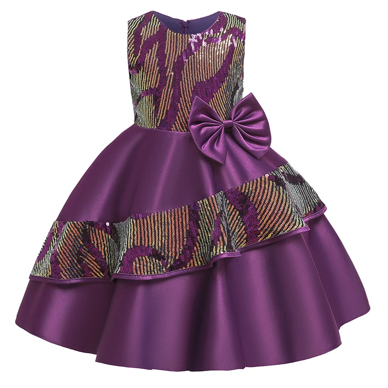 Purple Коллекция года, зимнее Пышное Платье с блестками Детские платья для девочек, платье для девочек, детская одежда Вечерние элегантное вечернее платье принцессы - Цвет: Purple