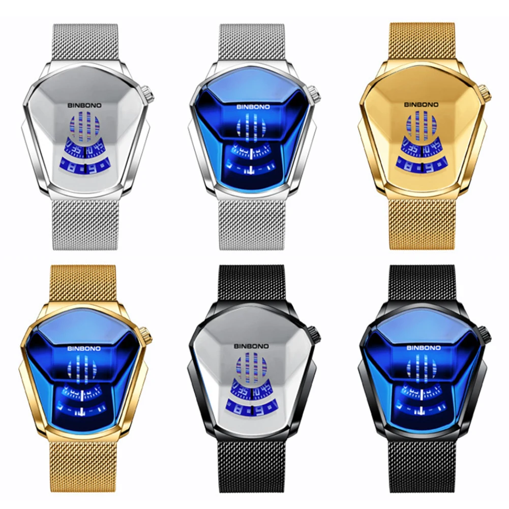 

Fashion Locomotive Men Watches Top Brand Luxury Steel Mesh Band Quartz Wristwatches Waterproof Geometric Shape Male Watch 2020