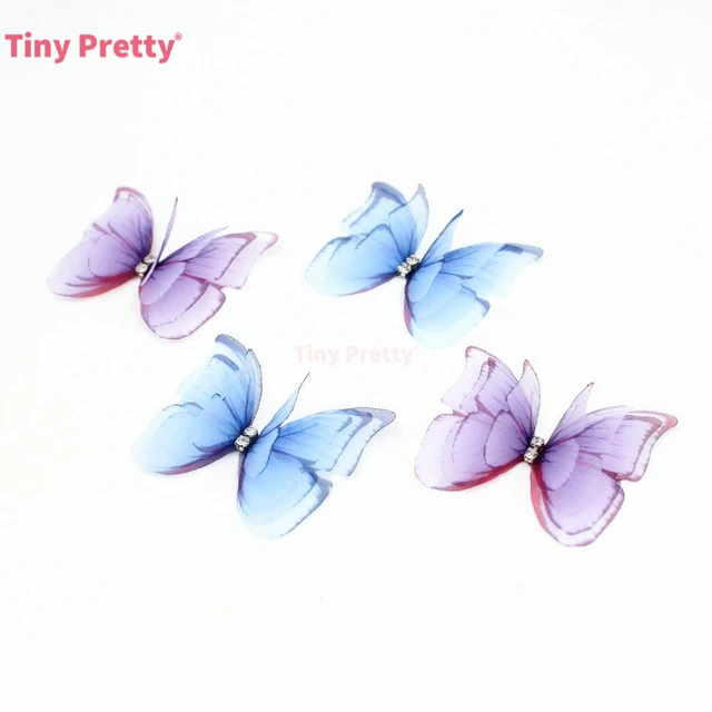 20PCS 3D Organza Butterflies w/ Rhinestone Chiffon Artificial Butterfly  Appliques for Baby Hair Accessory, Party Decoration