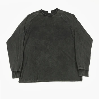 

Raglan Sleeve Distressed Black T-shirt Hip Hop Heavy-washed Cotton Tee Kanye Streetwear