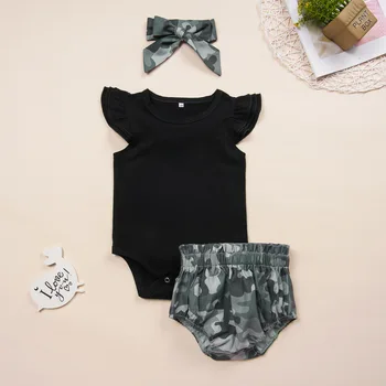 

infant baby boys fly sleeve solid tops bodysuit Camouflage bottoms toddler kids baby outfits sets 2pcs newborn clothes 0-24M