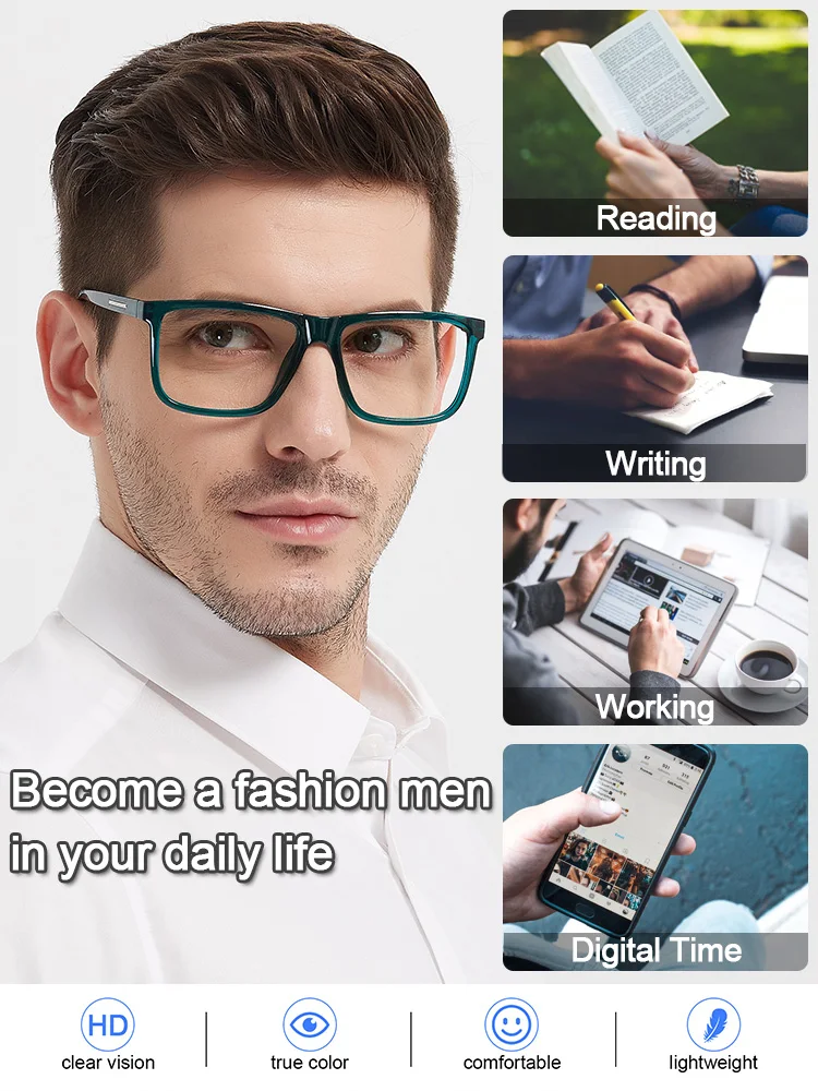 Square Frame Reading Glasses For Men Large Optical Eyeglasses