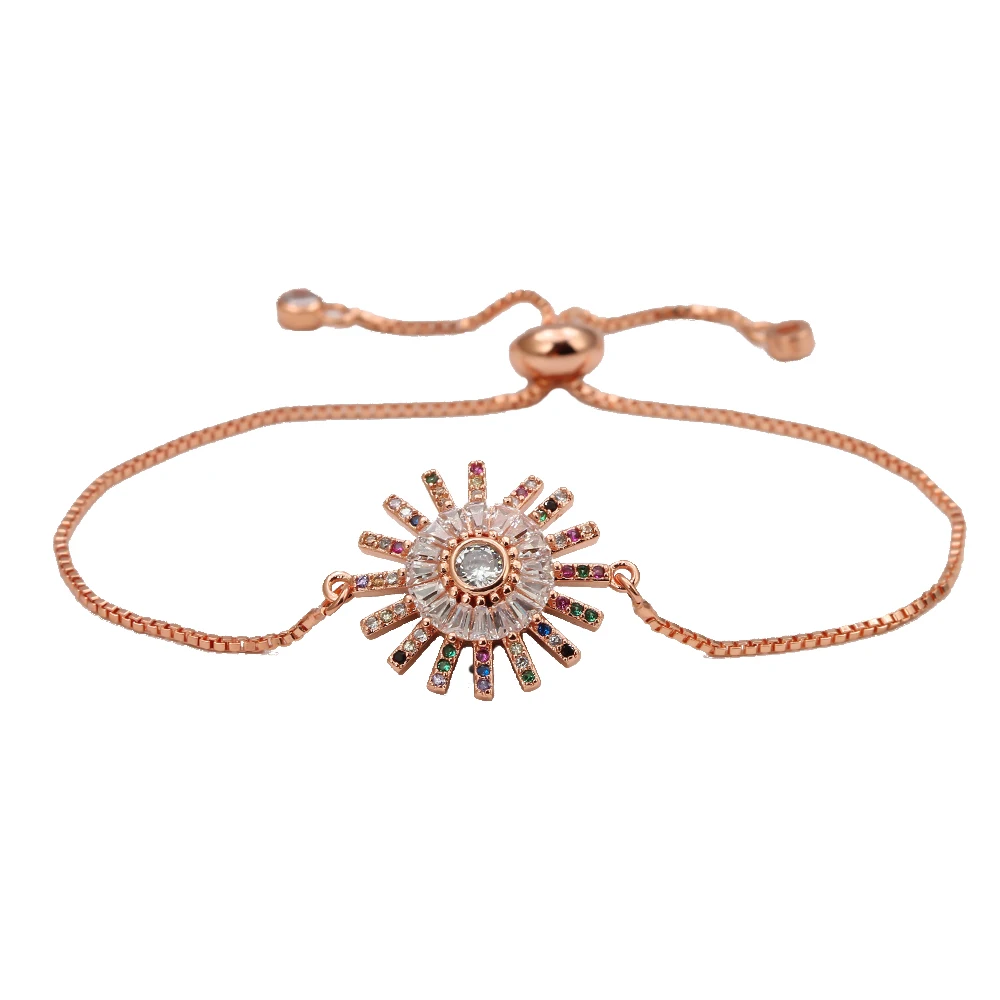 Rose Gold Lucky Eye цветная яркая циркониевая подвеска в виде солнца, браслет из розового золота и серебра, регулируемый браслет на цепочке для женщин и девушек, ювелирные изделия EY6757 - Окраска металла: Rose Gold