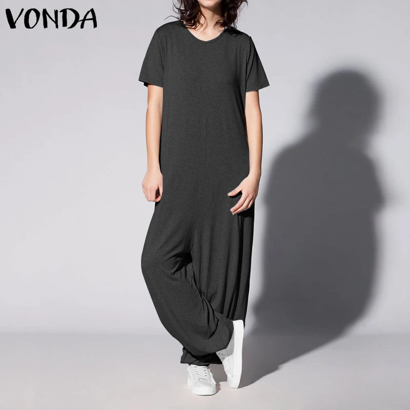 VONDA винтажные костюмы, женские комбинезоны повседневные Комбинезоны пляжного типа с короткими рукавами женские офисные комбинезоны большого размера свободные штаны