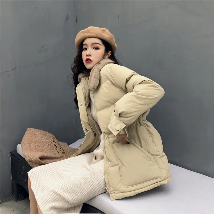 Женские модные корейские парки, зимняя куртка с искусственным кроличьим мехом и воротником, теплая Женская куртка