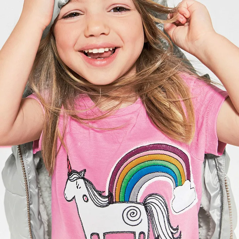 

2-6 Years Little Girl's Short Sleeve T Shirt Rainbow Unicorn Pattern Pink Tees Cute Children Girl Summer Tops Casual Outwear