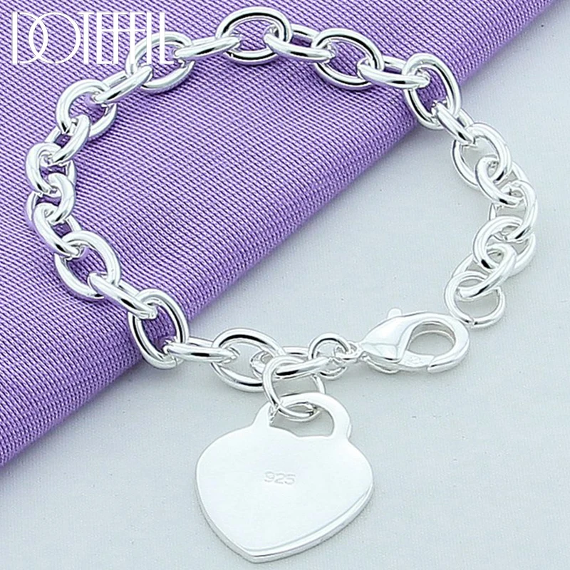 DOTEFFIL 925 Sterling Silver Heart Bracelet For Women Men Wedding Engagement Party Jewelry Christmas Gifts
