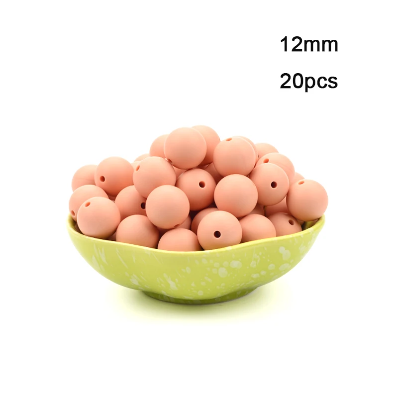 Peach LOFCA 12 мм 20 шт./лот Силиконовые Круглые бусины пищевого класса BPA Бесплатно Силиконовые Прорезыватели для зубов Детская жевательная для прорезывания зубов бусины игрушки для DIY - Цвет: Peach