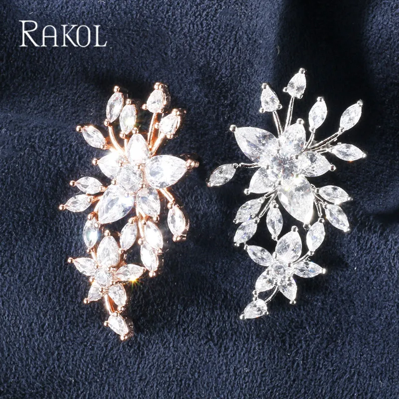 RAKOL Trendy White Gold Color Cubic Zirconia Flower Shape Stud Earrings Set For Women Fashion Bridal Wedding Anniversary Jewelry | Украшения