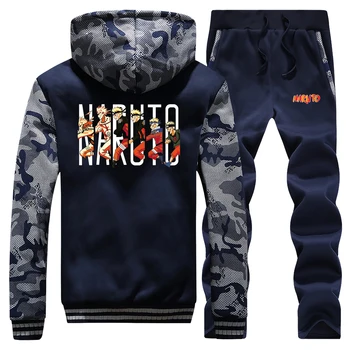 

Men fashion Naruto print Hoodie Outerwear Hooded jackets pants Sets Tracksuit 2Pcs Suit Winter Hoodies Sweatpants men trend set