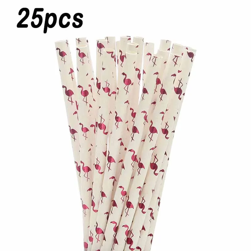 Paper Straws 25pcs 10 шт./партия, золотые, серебристые чашки фламинго, бумажные одноразовые трубочки бумажные тарелки для дня рождения вечерние принадлежности для детей, подарок на вечеринку в честь рождения ребенка - Цвет: Paper Straws 25pcs