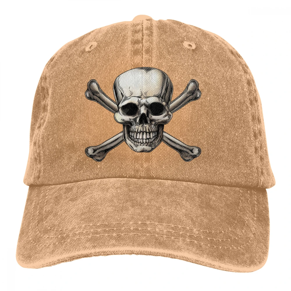 Череп со скрещенными костями Casquette черные унисекс Мужские Женские джинсовые бейсболка с ремешком кепки регулируемые Гольф папа шляпа - Цвет: Хаки