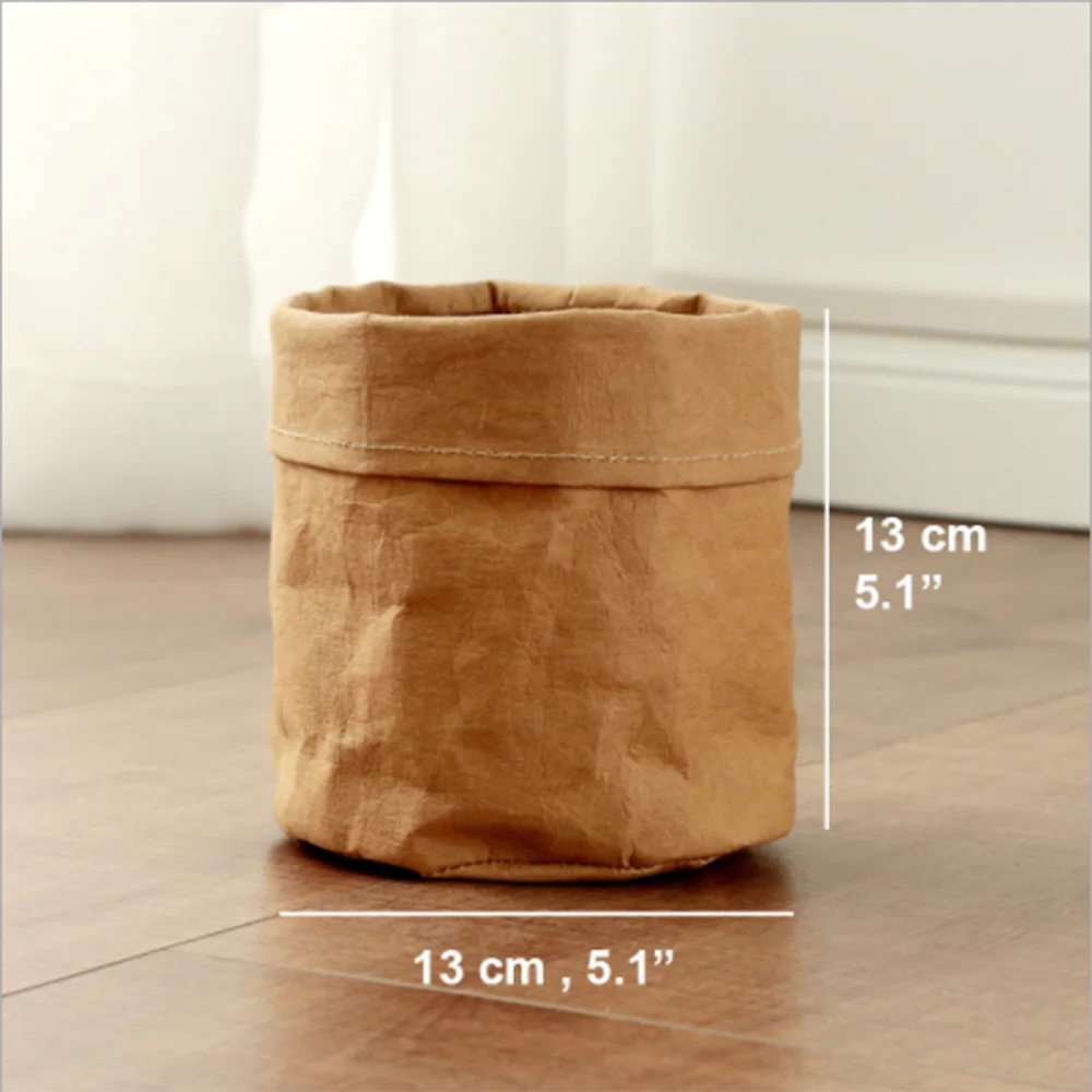 Washable Kraft Paper Container Reusable Paper Bag Organizer Flowerpot