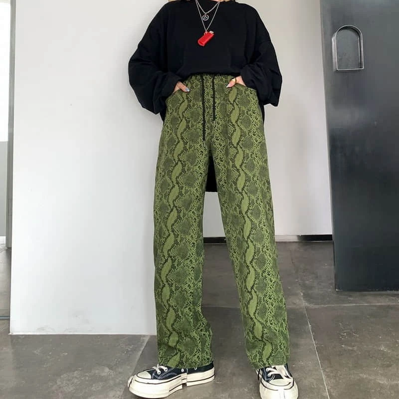 high waisted snakeskin trousers