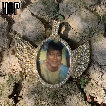 

Hip Hop Wings Iced Out Bling Cubic Zircon Custom Made Photo Necklace & Pendant For Men Jewelry With Tennis Chain
