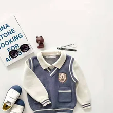 Autumn Brown Bear College Wind Fake Two-piece Lapel Sweater