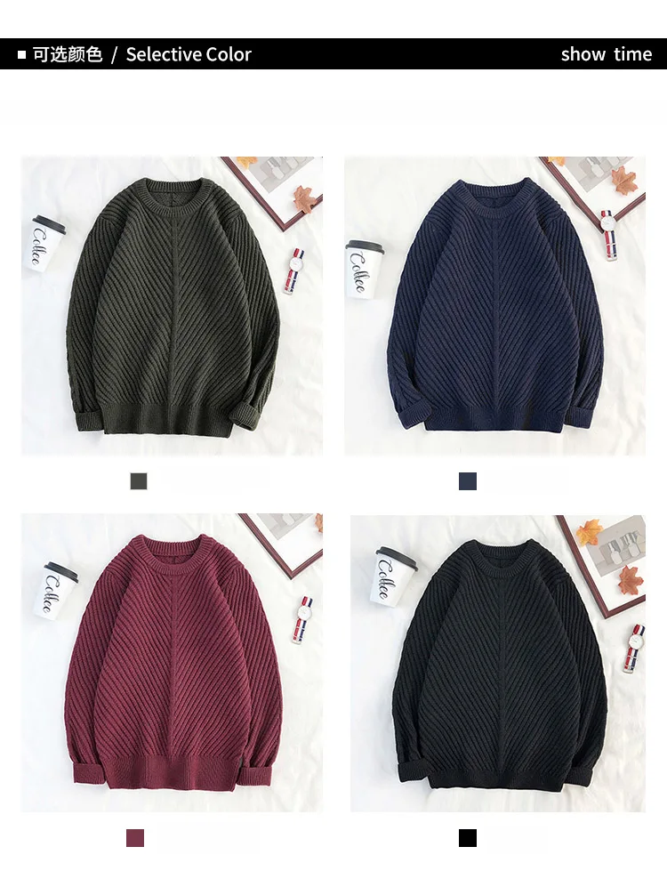 Sweaters Men Simple Design All-Match Soft Warm Daily Wear Korean Style Knitting Sweater Pull Homme Black Navy Army green