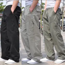 spring Men cargo cotton pants pocket large size big 8XL 10XL 9XL 140KG loose out door casual safari style pants black 46 48 50