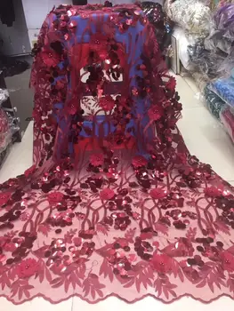 

2019 High Quality French 3D Tulle Beaded African Lace Fabric Sequins Embroidered Nigerian Lace Fabrics For Wowen Dress YYZ0983