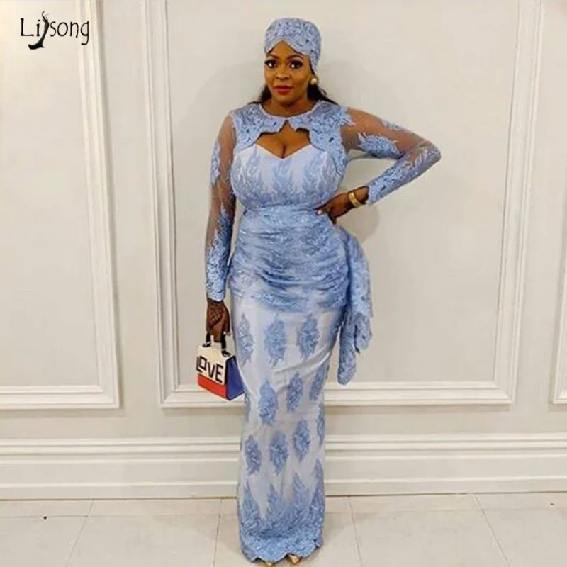Aso Ebi Арабский Русалка Кружева Вечернее платье аппликация элегантное платье для выпускного с длинным рукавом Формальные платья Robe de soiree