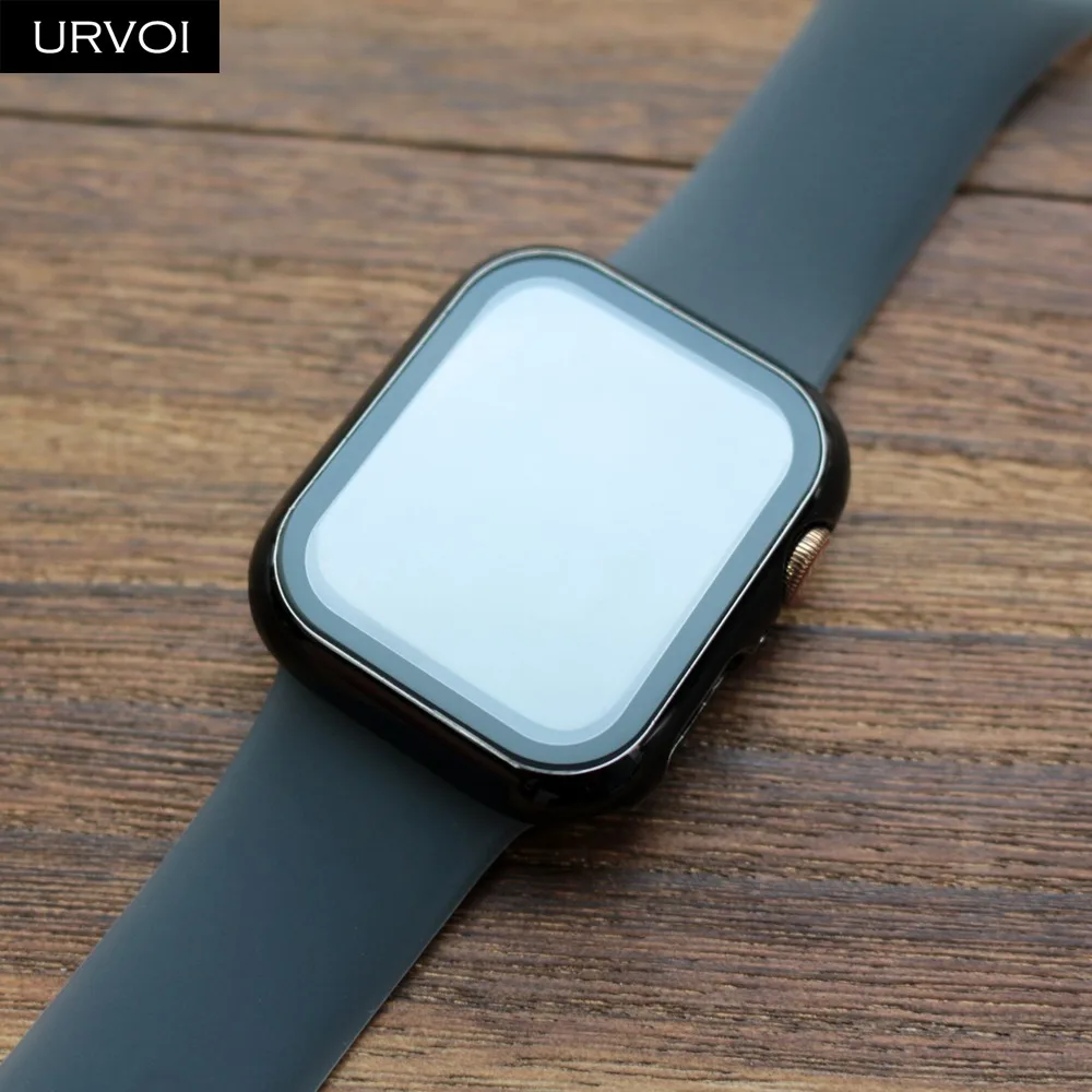 URVOI Защита экрана для Apple Watch 4 3 2 Чехол пластиковый бампер с закаленной пленкой для iWatch жесткая рамка 40 мм 44 мм