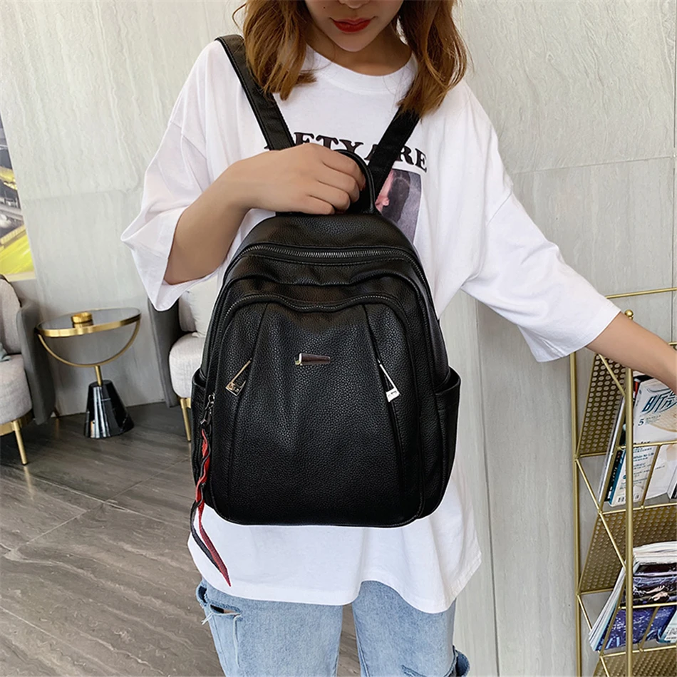 Женская мода простой мягкий кожаный рюкзак Mochila колледж Стиль Твердая школьная сумка для подростков сумка женская Feminina Sac Dos