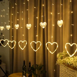 Wedding Heart-Shaped Curtain Lamp 2.5m 138leds Fairy LOVE Lights String for Valentine's Day Christmas Party Garden Patio Decor