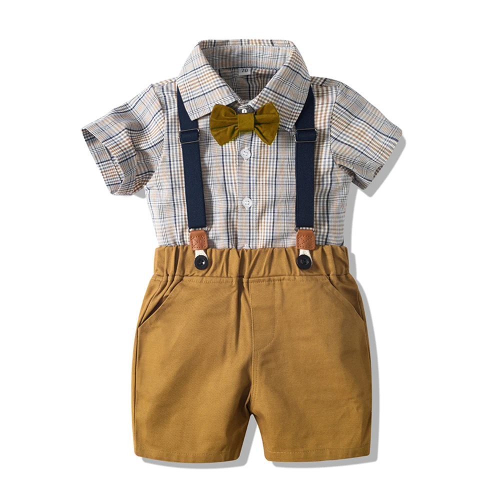 

Toddler Clothes for 1-6 Years Boys Striped Shirt + Shorts with Belt Fashion Clothing Set for Baby Boy Short Suits KB8071