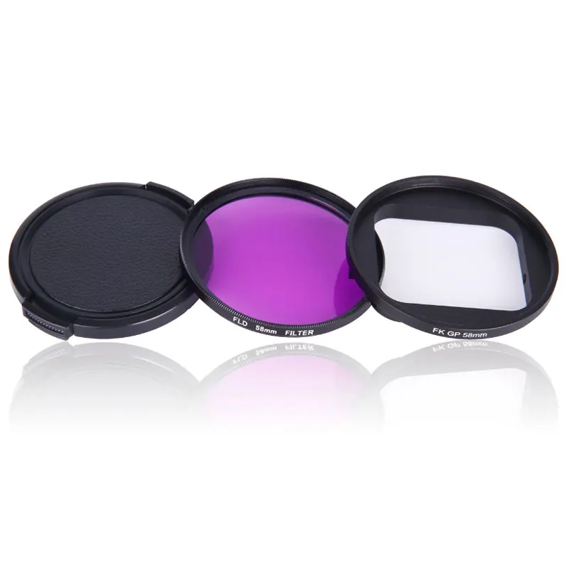 58mm UV CPL FLD 고프로 히어로 5 6 방수 하우징 케이스 필터, 레드 옐로우 퍼플 오렌지 컬러 필터 + 렌즈 캡 + 어댑터 링