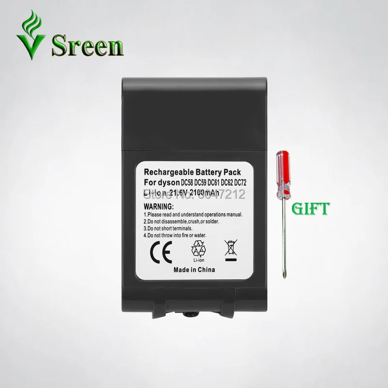 

V6 Series 2100mAh 21.6V for DYSON Li-ion Rechargeable Battery Replacement 965874-02 DC61 DC62 DC72 DC58 DC59 DC74 Battery