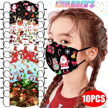 

10PC Children's Navidad Headhand Printing Christmas Adjustable Windproof Reusable Printed Face Mask mascara protectora crianças