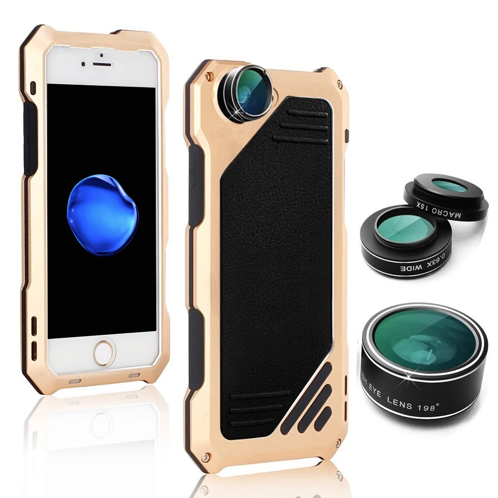 

Metal Phone Case Cover Protector For iPhone 7/7Plus 8/8Plus with Camera Lens Fisheye Wide Angle Macro Lens Telescope Zoom Lenses