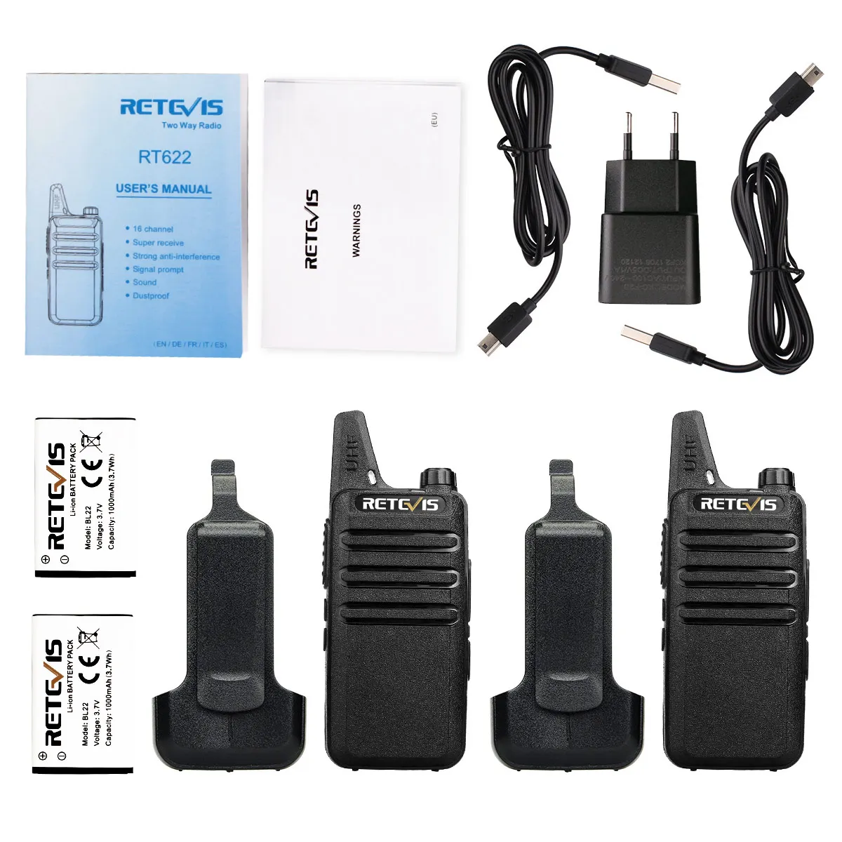 EU-RT622 2 шт. RETEVIS RT622 RT22 профессиональная рация мини PMR446 PMR радио FRS VOX двухстороннее радио Comunicador трансивер - Цвет: EU-RT622