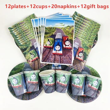 

56pPcs Thomas Train Theme Disposable Tableware Boy Birthday Party Decoration Paper Plate+Cup+Napkin+Candy Gift Bags Supplies
