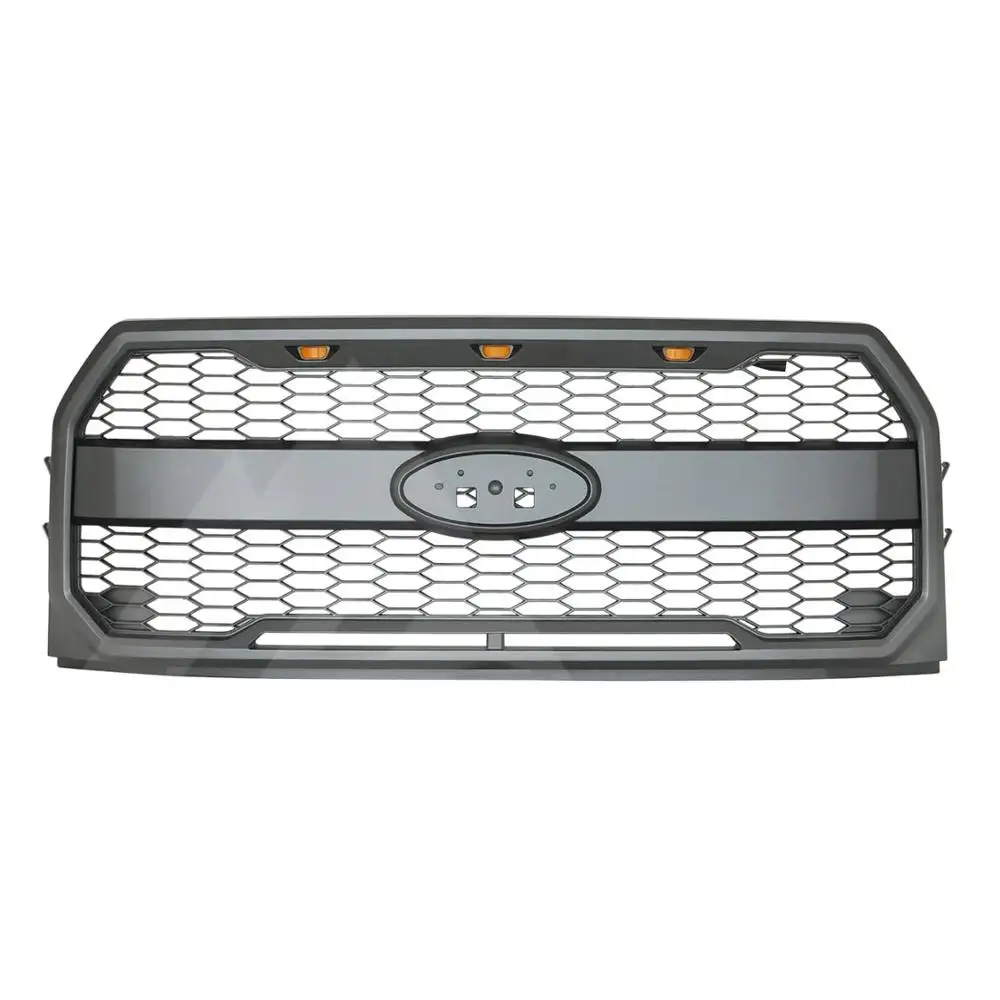 

3M for 2015 2016 2017 Ford F150 Metalic Charcol Grey ABS LED Raptor Mesh Packaged Grille with Ford EMGlem Housing