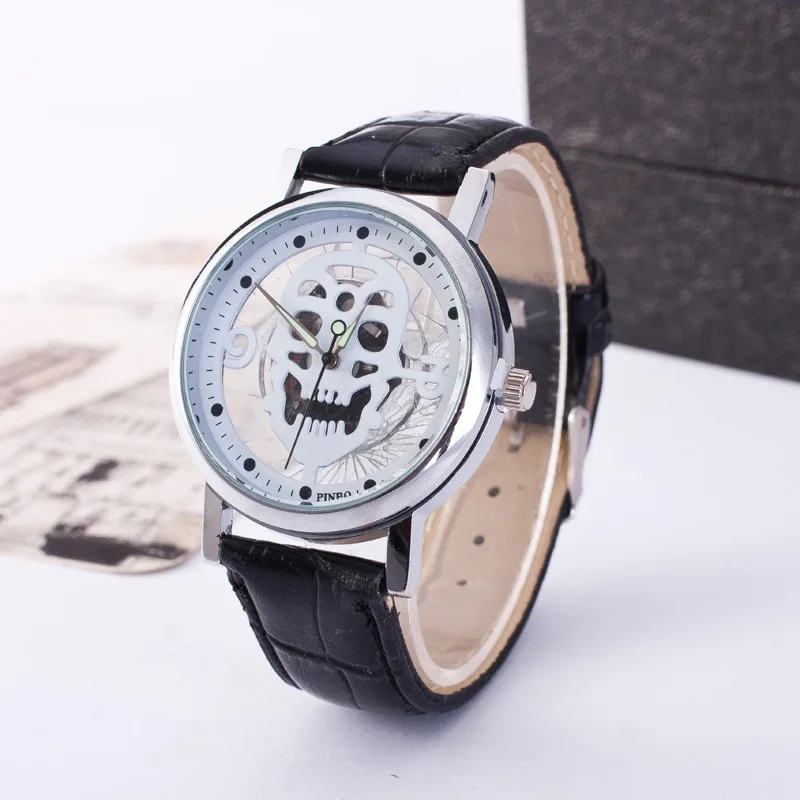 

Hot Sales Transparent Bottom Cover Men Trend Cool Skull Watch Men's Belt Quartz Watch