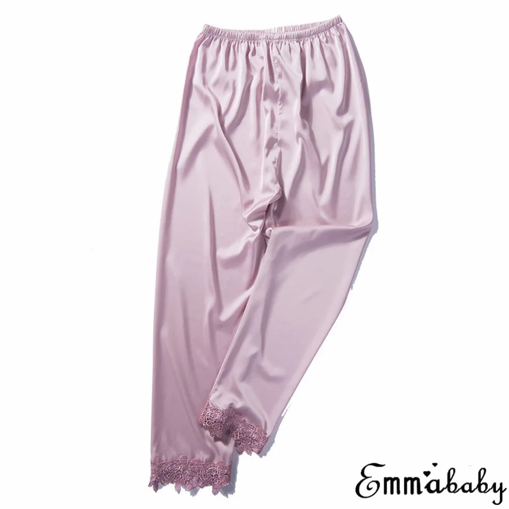 2019 женский шелковый атлас брюки для сна удобные мягкие пижамы брюки с цветочным принтом эластичные длинные штаны одежда для сна Домашняя