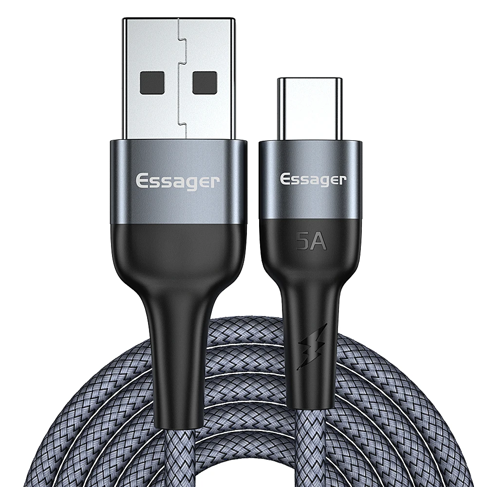 Essager 5A usb type C кабель для huawei mate 20 P30 P20 P10 P9 Pro OPPO R9 R7 R5 USBC type-C шнур Быстрая зарядка 4,0 USB-C кабель - Цвет: Серый